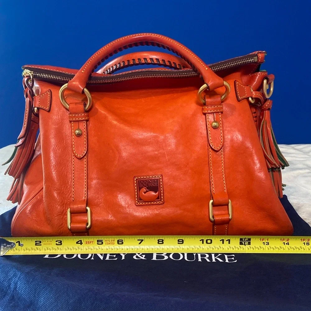 RARE! Dooney & Bourke Orange Florentine Leather Satchel w/Whipstitch Detail EUC! - Picture 13 of 16